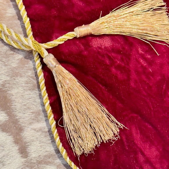 Burgundy Red Velvet & Gold Tassel Trim Christmas Stocking Curly Toe Maximalist - Picture 4 of 12